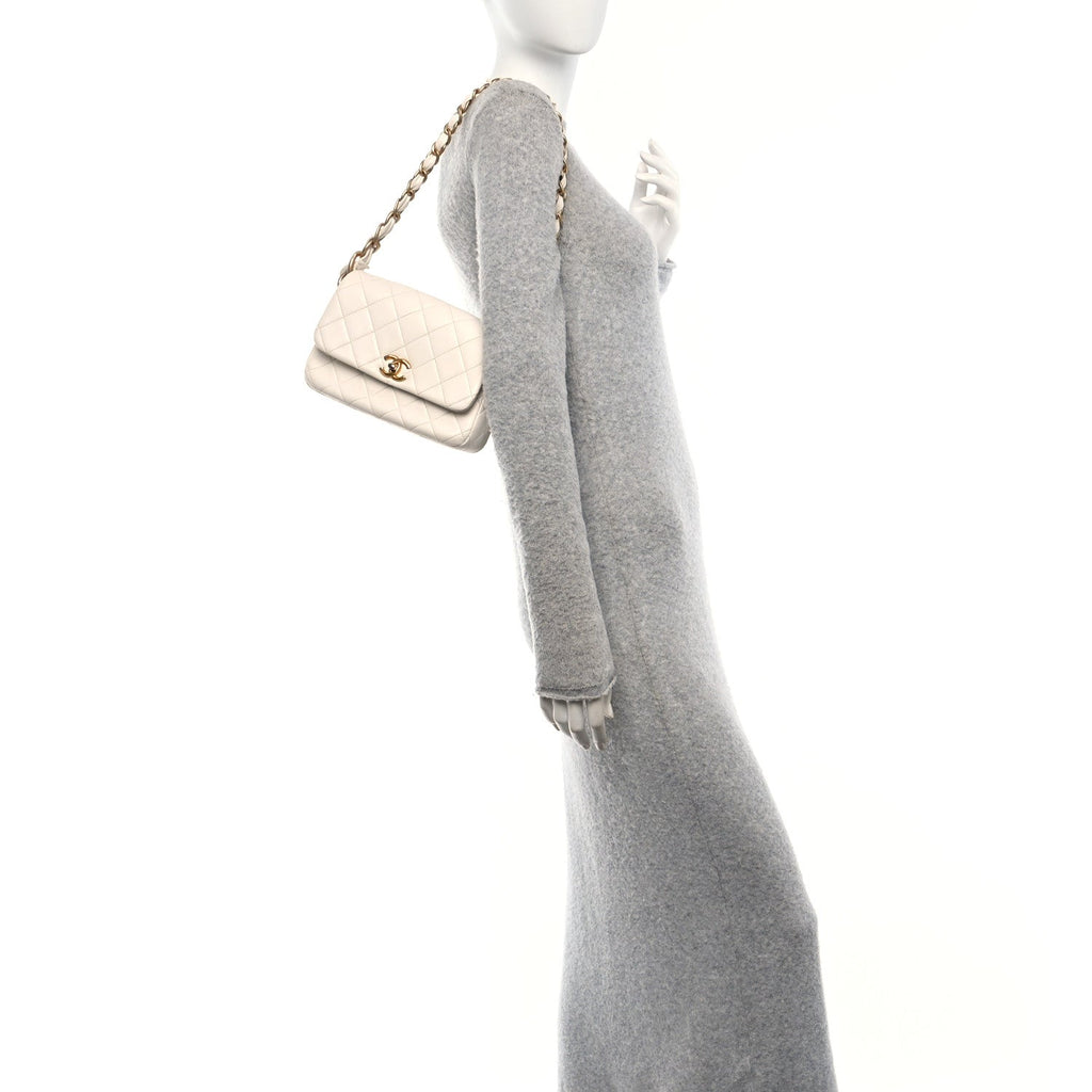 Lambskin Quilted CC Chain Flap Bag White