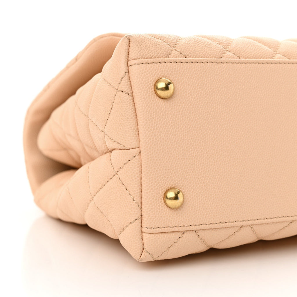Caviar Quilted Small Coco Handle Flap Beige