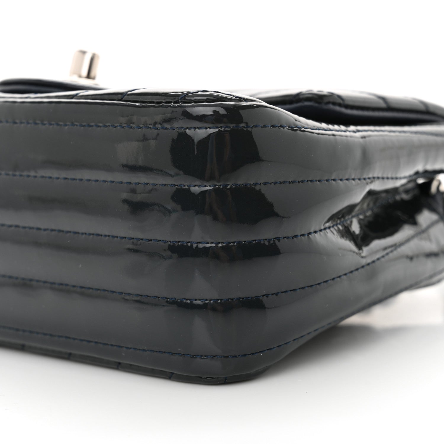 Patent Chevron Quilted Mini Square Flap Dark Blue
