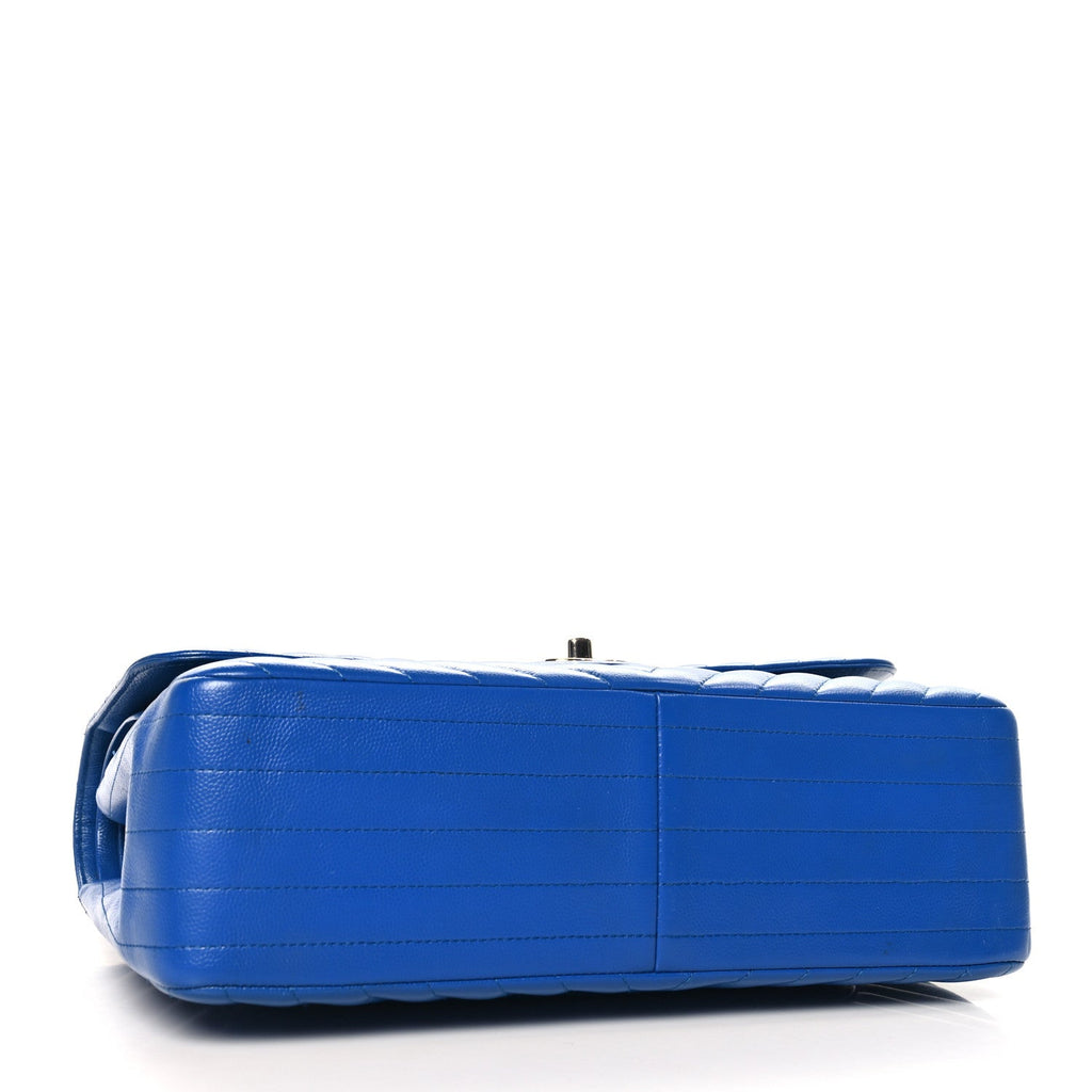 Caviar Chevron Quilted Jumbo Double Flap Blue
