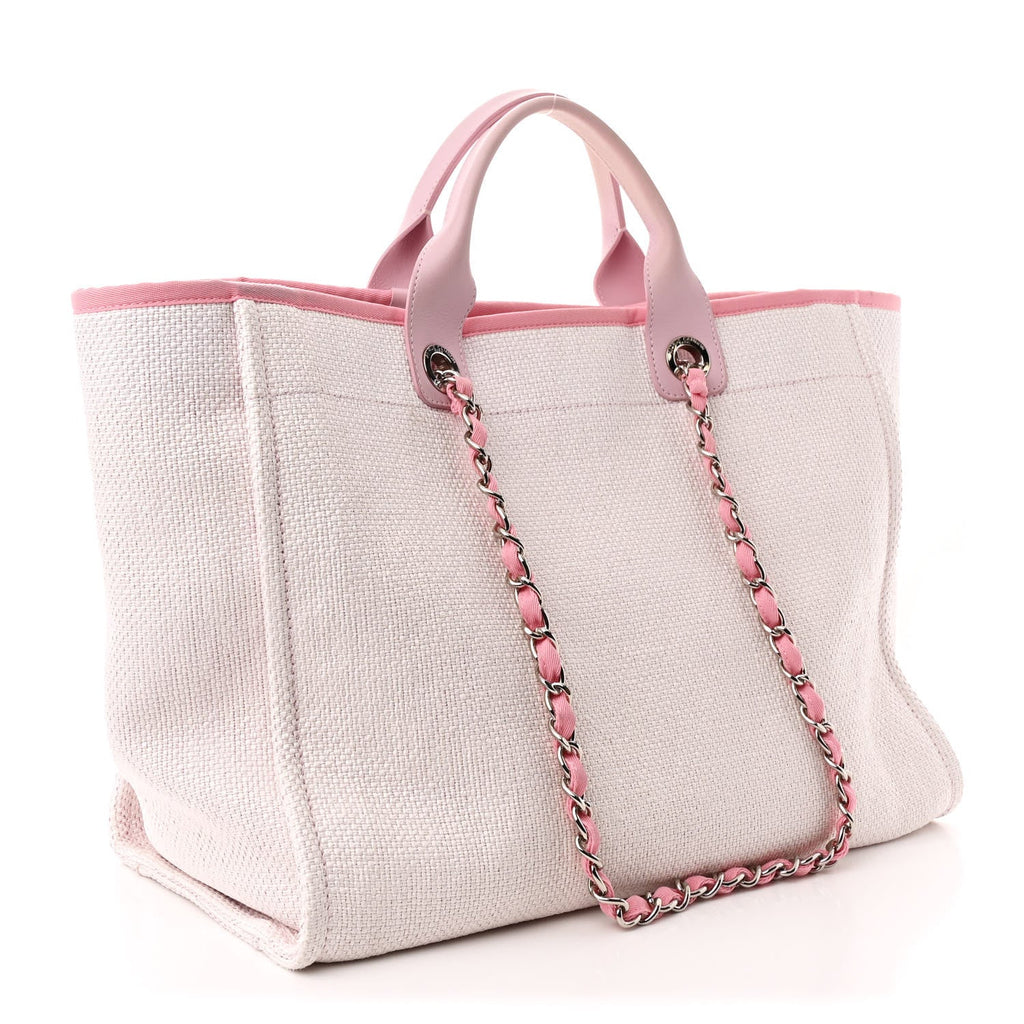 Woven Straw Raffia Medium Deauville Tote Pink