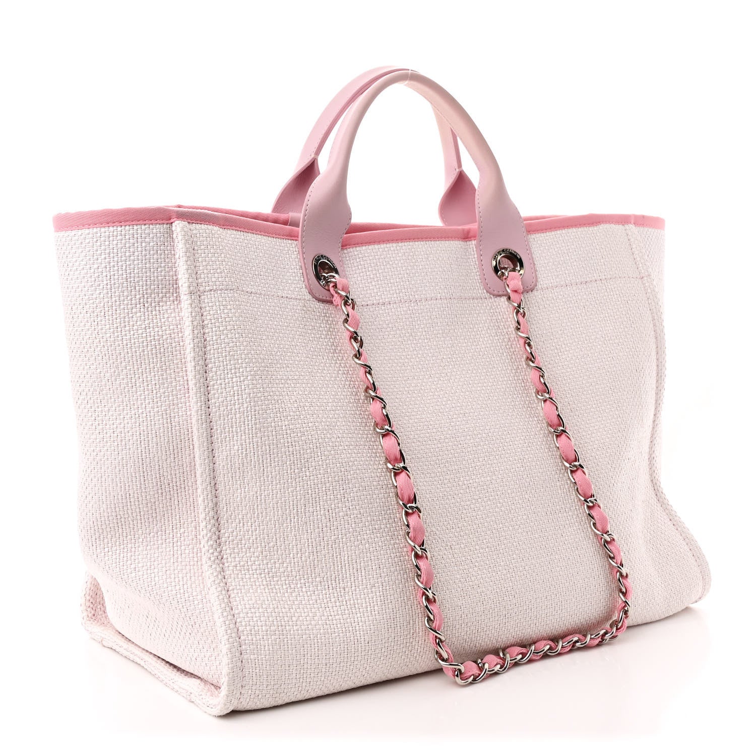 Woven Straw Raffia Medium Deauville Tote Pink