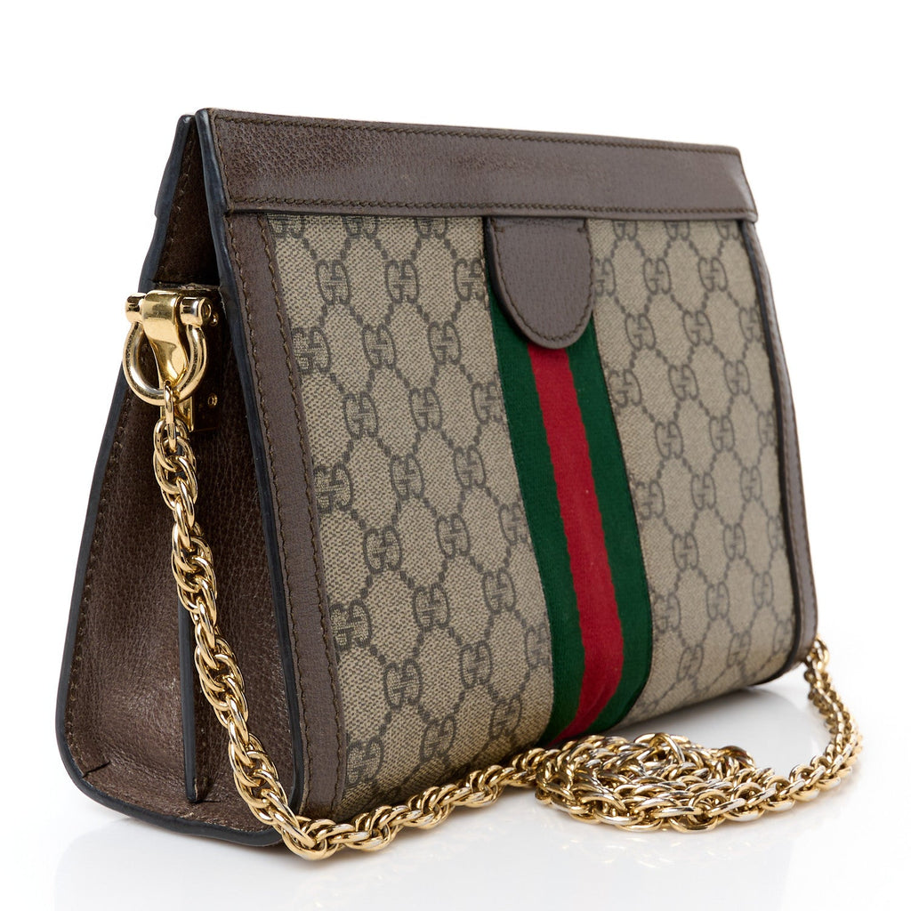 GG Supreme Monogram Web Small Ophidia Chain Shoulder Bag Brown