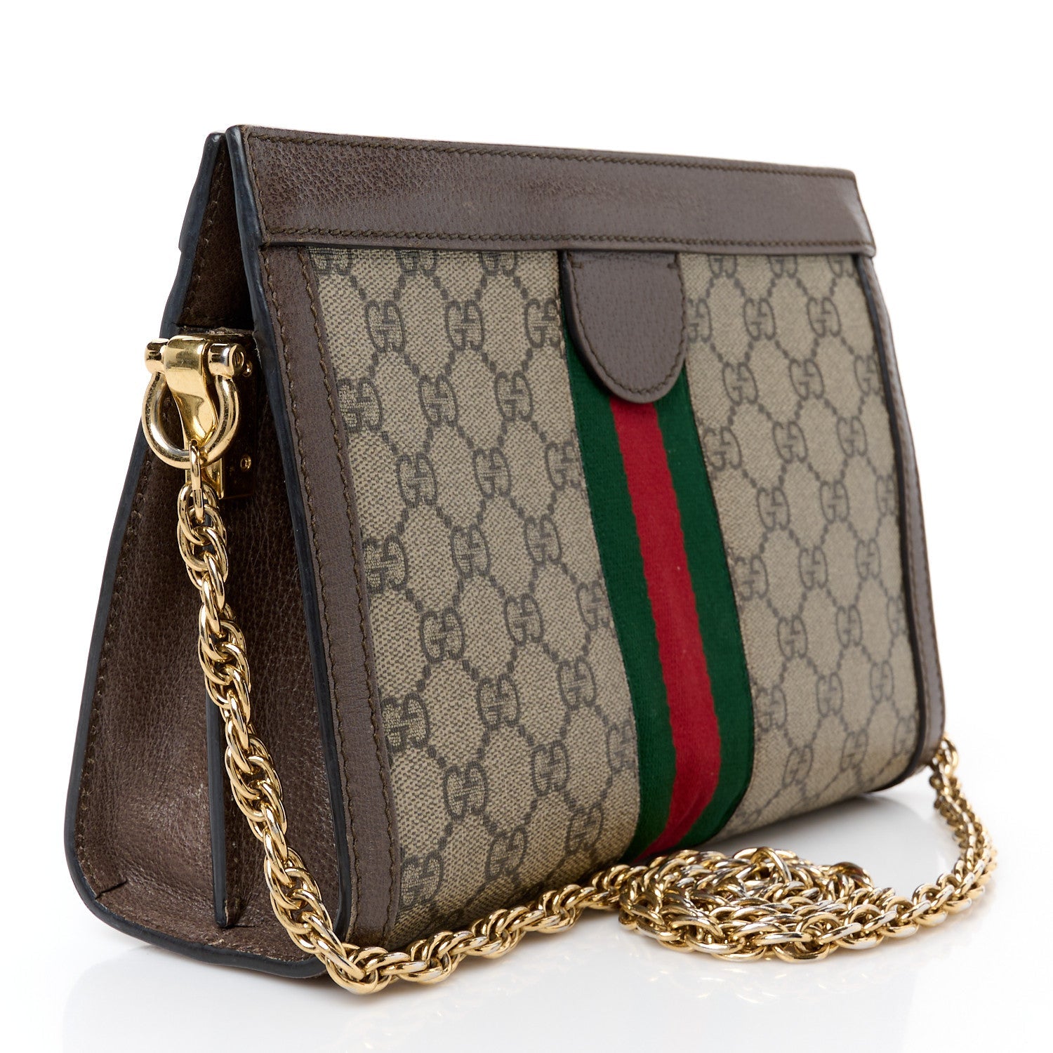 GG Supreme Monogram Web Small Ophidia Chain Shoulder Bag Brown