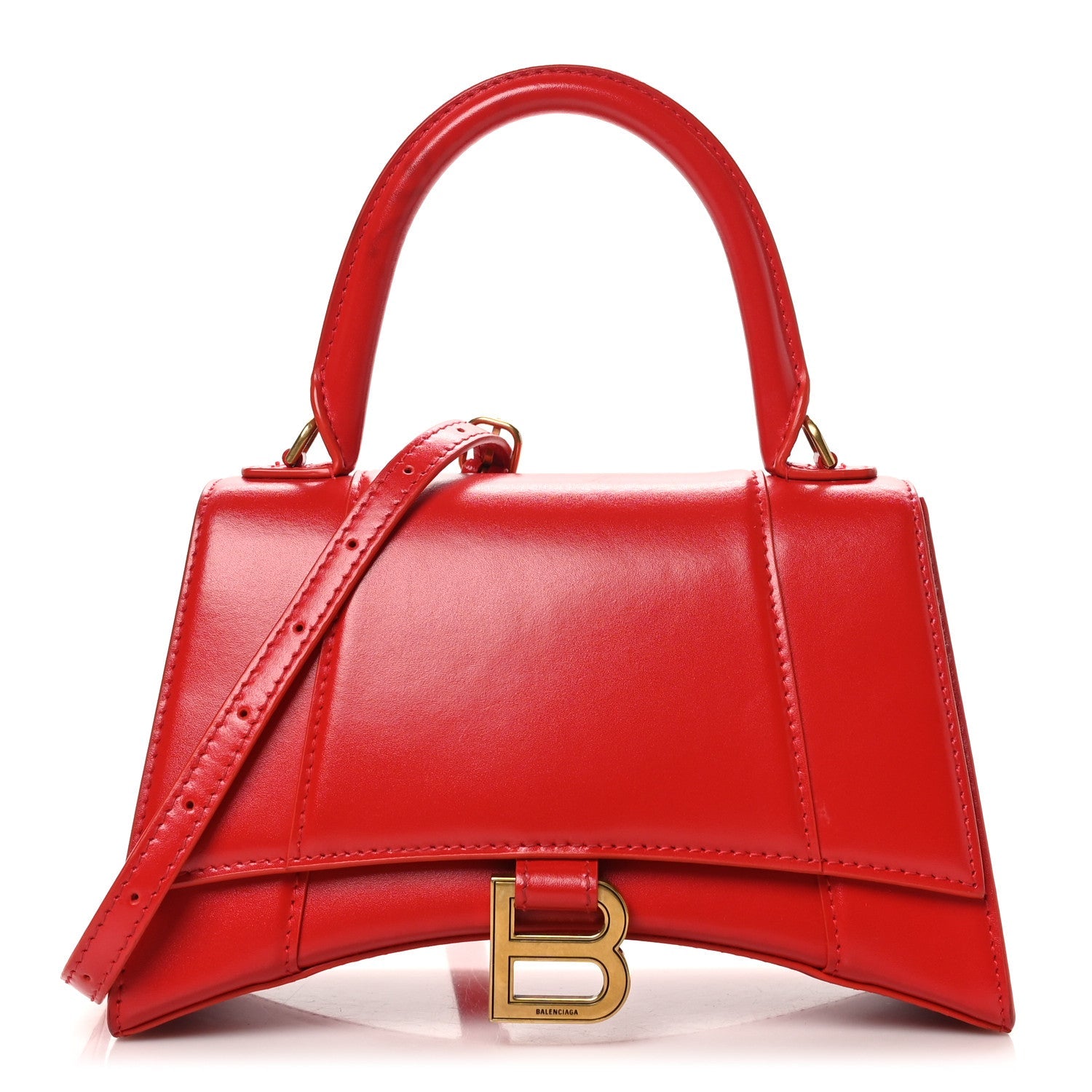 Shiny Box Calfskin Small Hourglass Top Handle Bag Bright Red