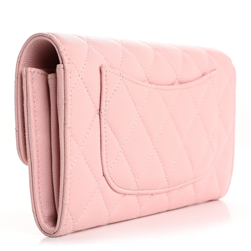 Caviar Quilted Large Gusset Flap Wallet Light Pink
