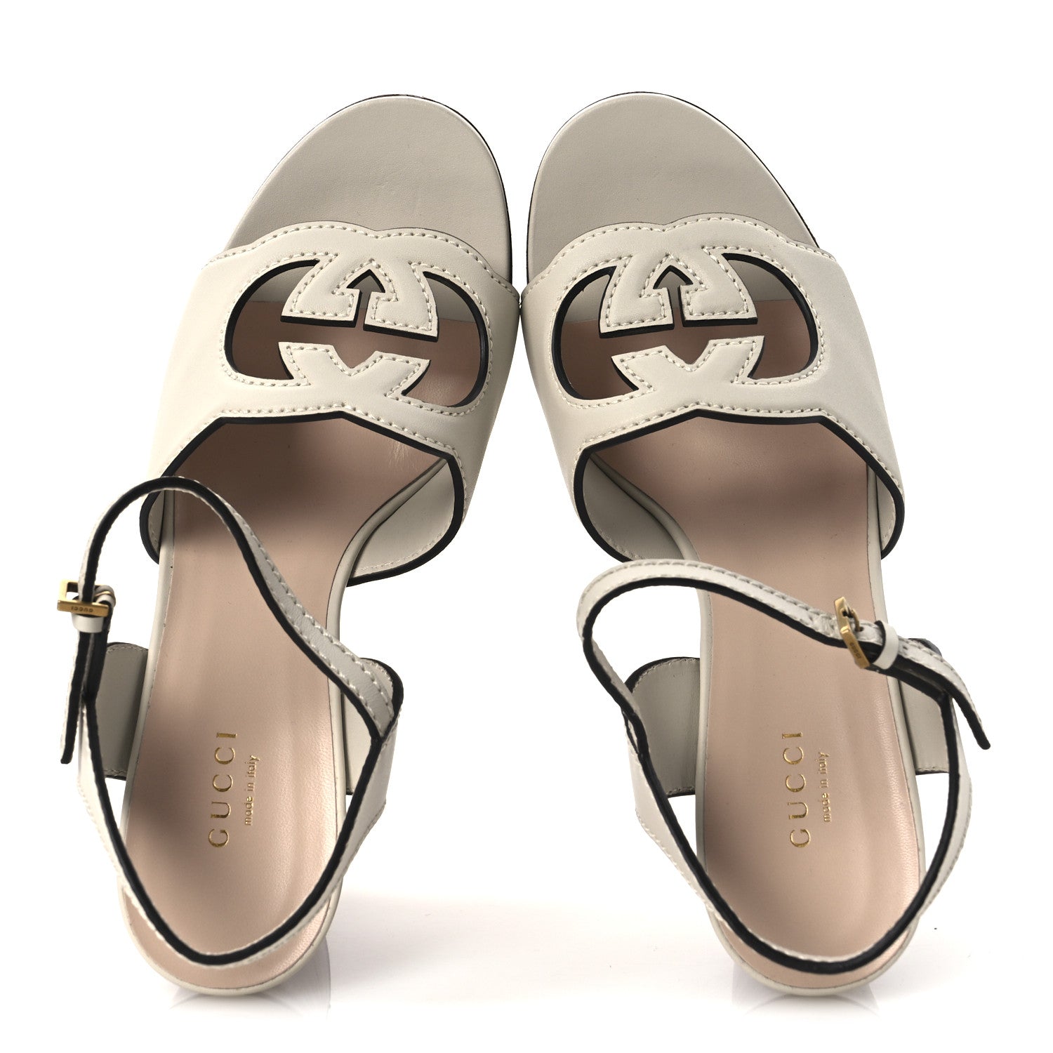 Cosmos Softy Calfskin Wooden Interlocking G Cut-Out 30/120mm Platform Sandals 40 Mystic White