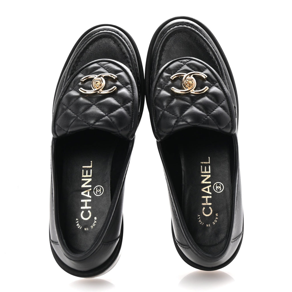 Lambskin Quilted CC Turnlock Loafers 35.5 Black