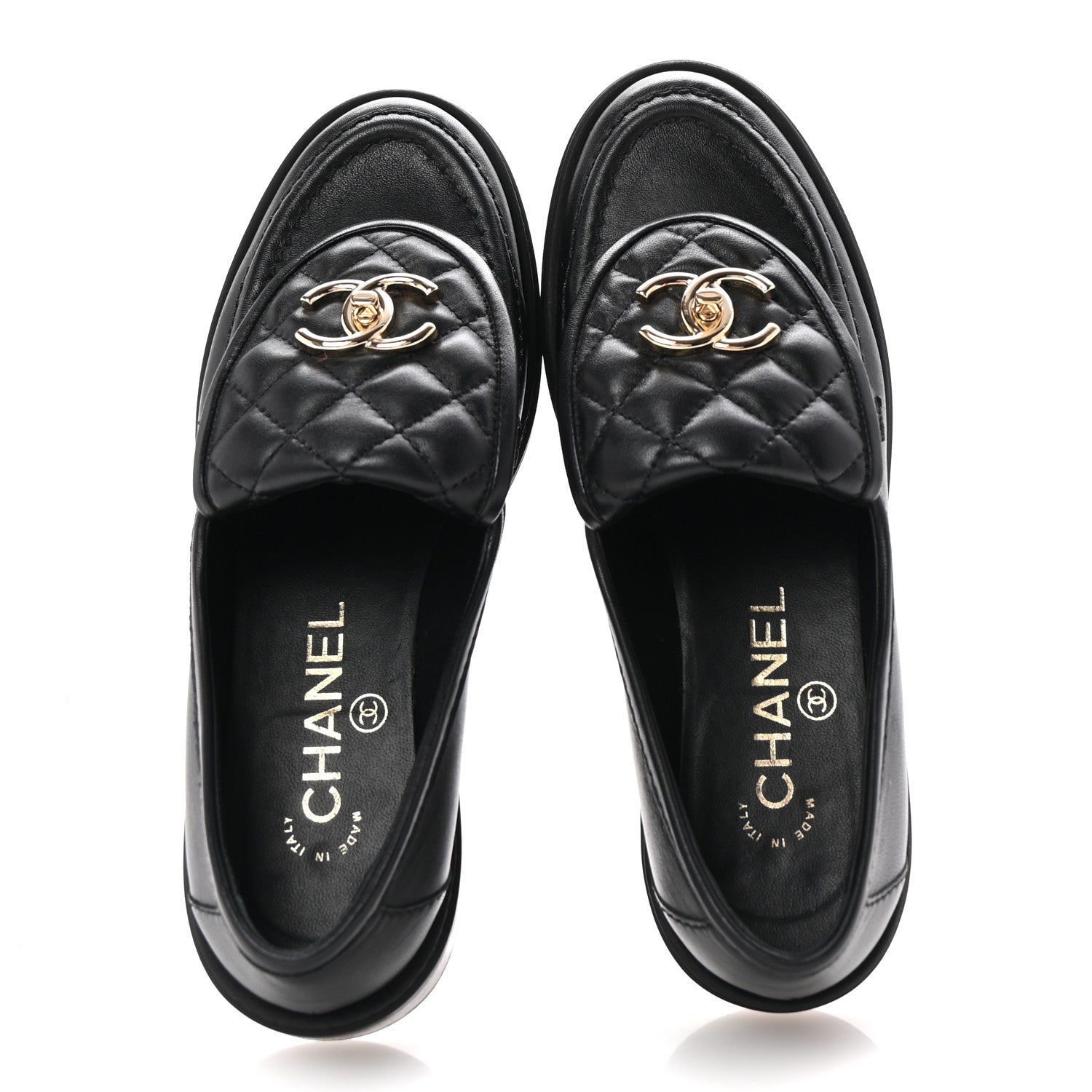 Lambskin Quilted CC Turnlock Loafers 35.5 Black