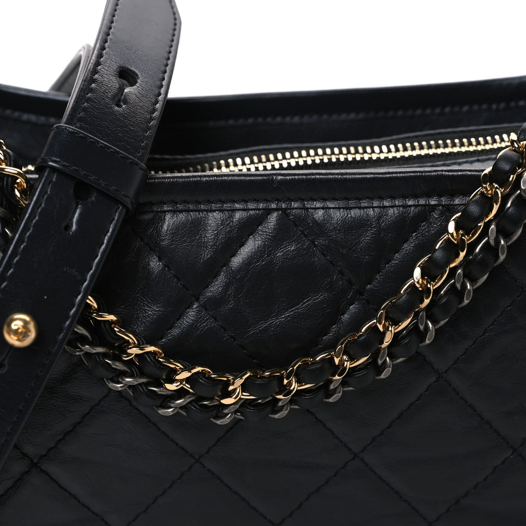 Aged Calfskin Quilted Small Gabrielle Hobo Dark Grey