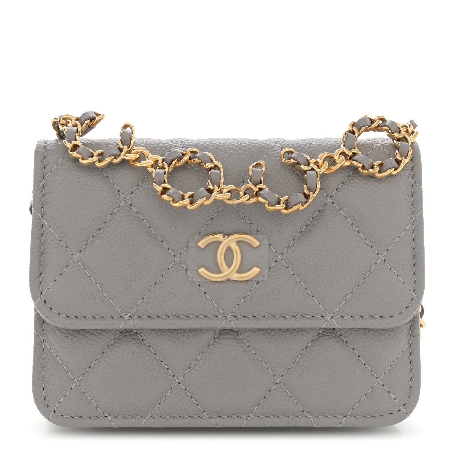 Caviar Quilted Miss Coco Clutch With Chain Grey