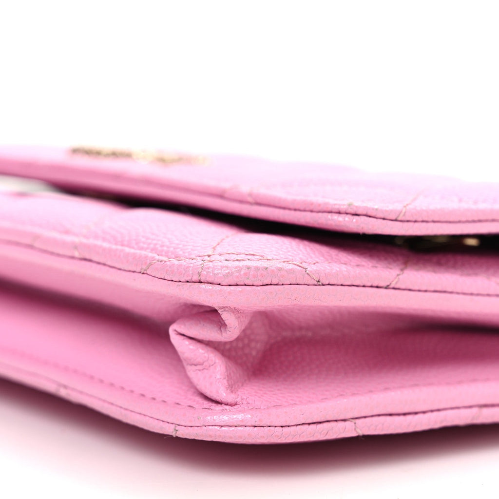 Caviar Quilted Perforated Metal CC Wallet On Chain WOC Lilac Light Green