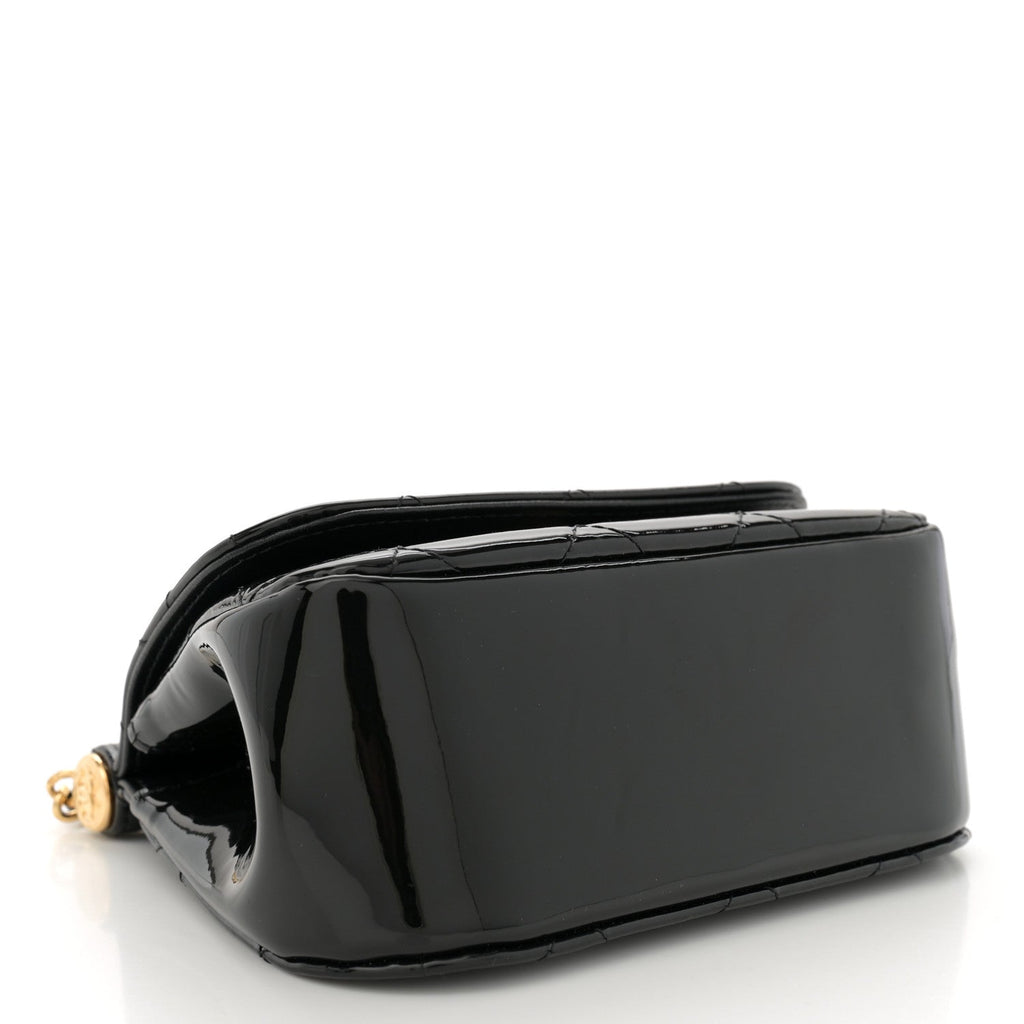 Patent Quilted Frame Clutch Flap With Chain Black