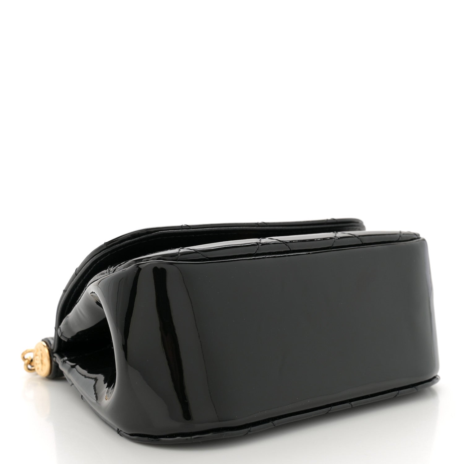 Patent Quilted Frame Clutch Flap With Chain Black