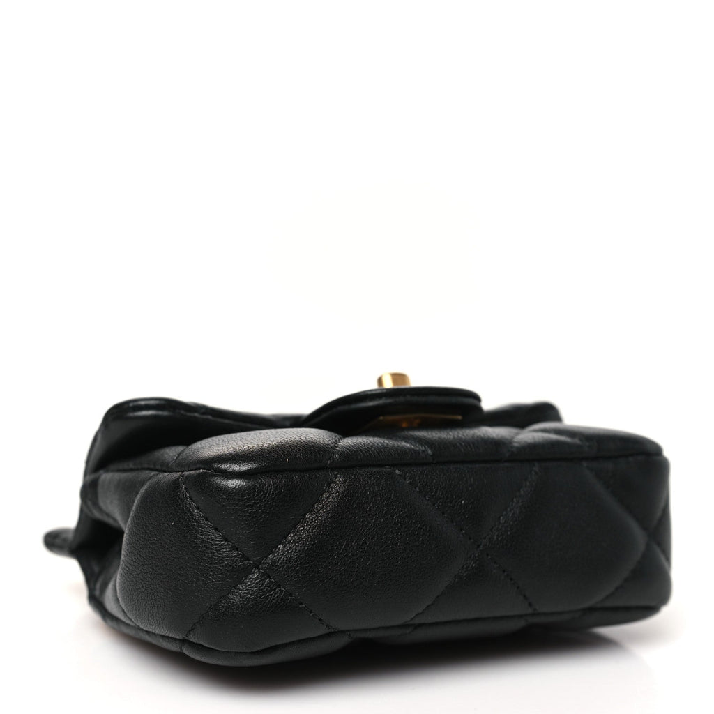 Calfskin Quilted Lady Handle Clutch With Chain Black