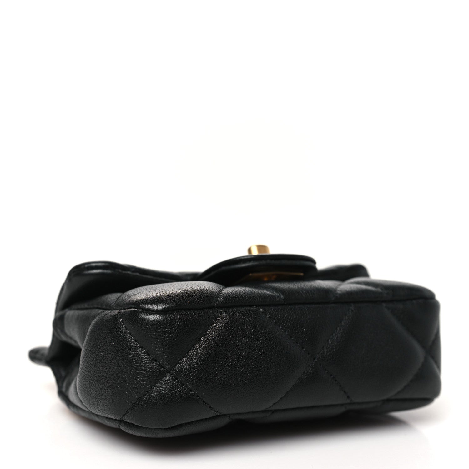 Calfskin Quilted Lady Handle Clutch With Chain Black