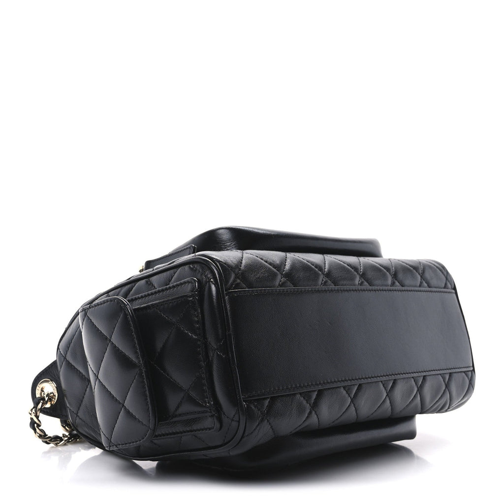 Shiny Crumpled Lambskin Quilted Medium Preppy Pocket Camera Case Black