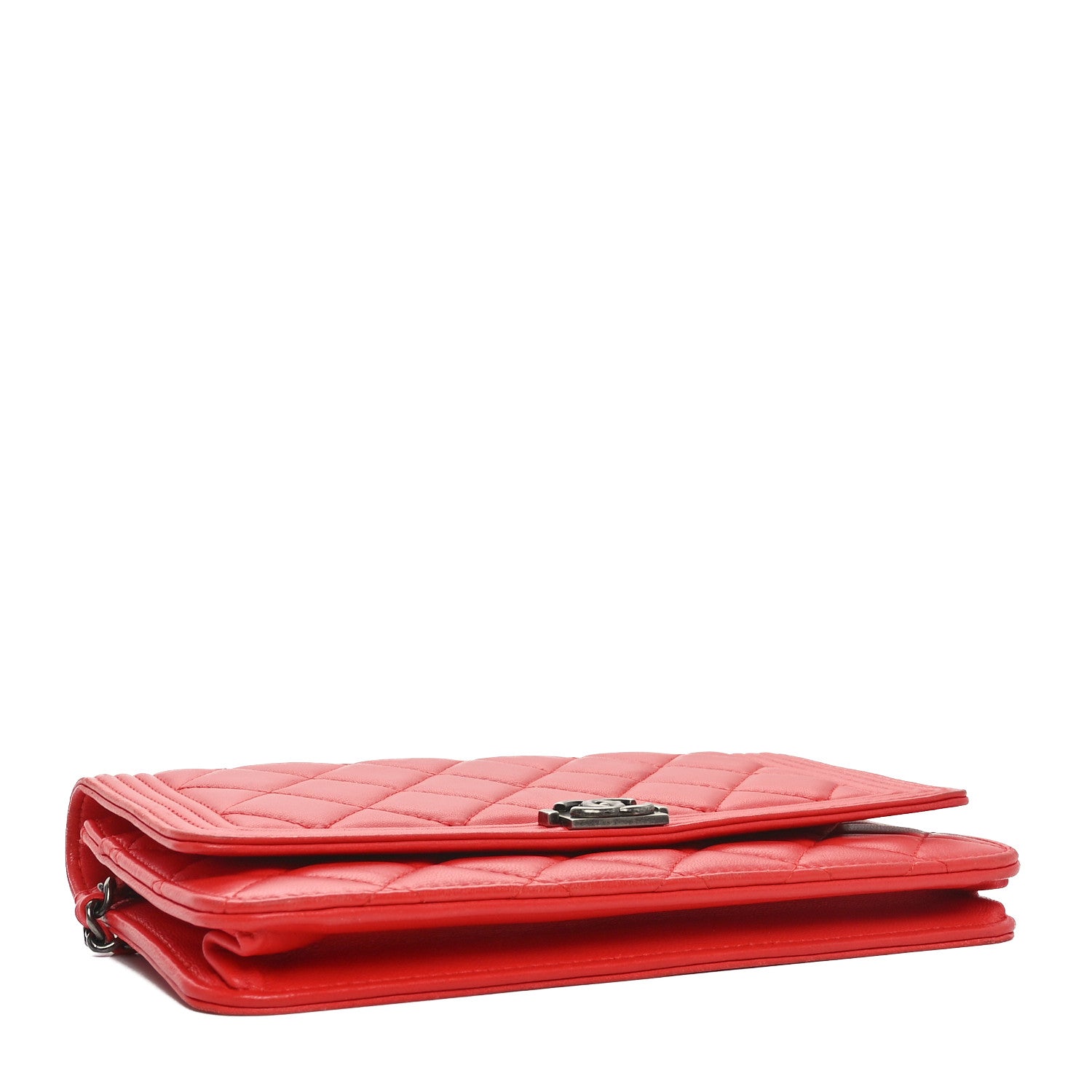 Lambskin Quilted Boy Wallet On Chain WOC Red