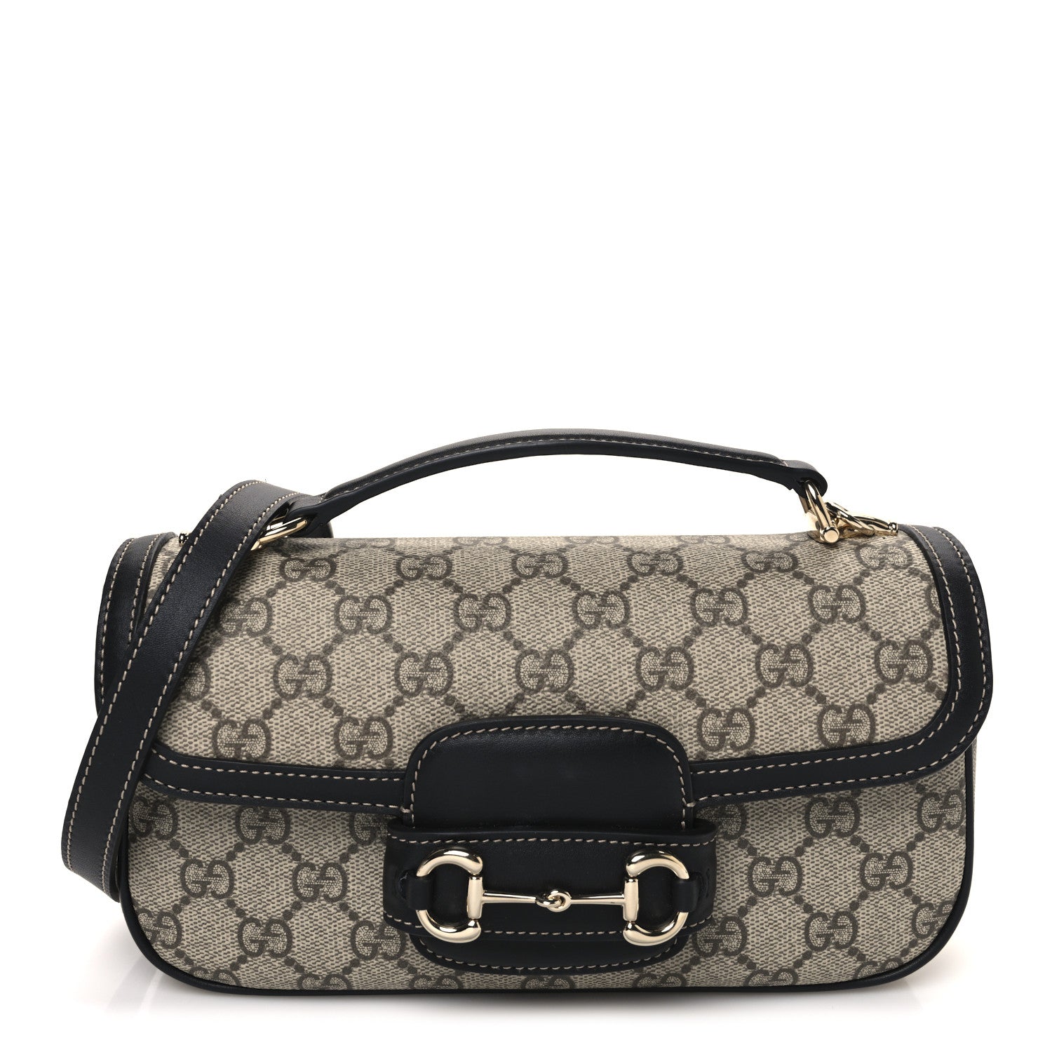 GG Supreme Monogram Horsebit 1955 Small Soft Top Handle Shoulder Bag Beige Black