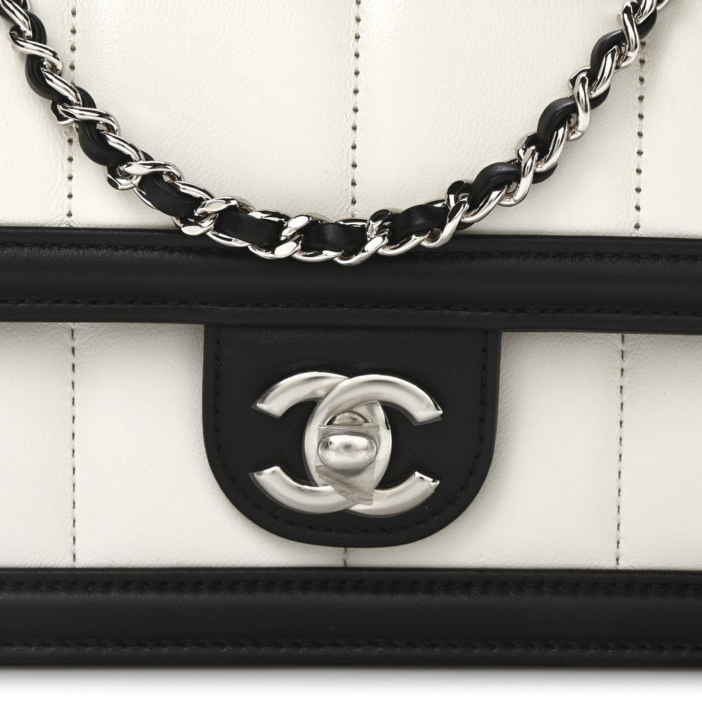 Lambskin Calfskin Mini Chocolate Bar Flap Bag White Black