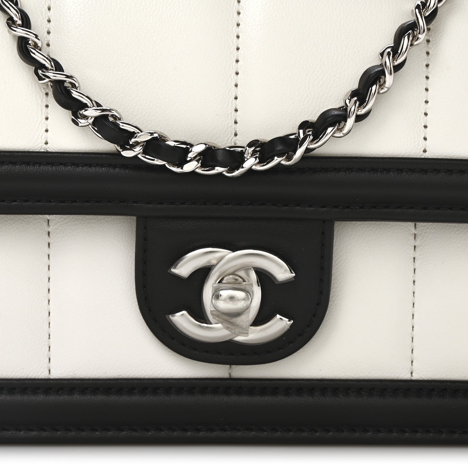 Lambskin Calfskin Mini Chocolate Bar Flap Bag White Black