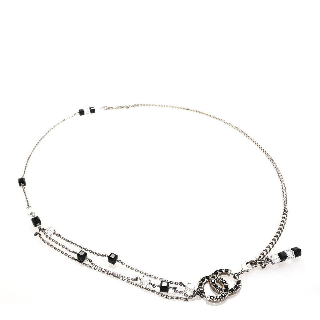 Metal Crystal CC Chain Belt Silver Black
