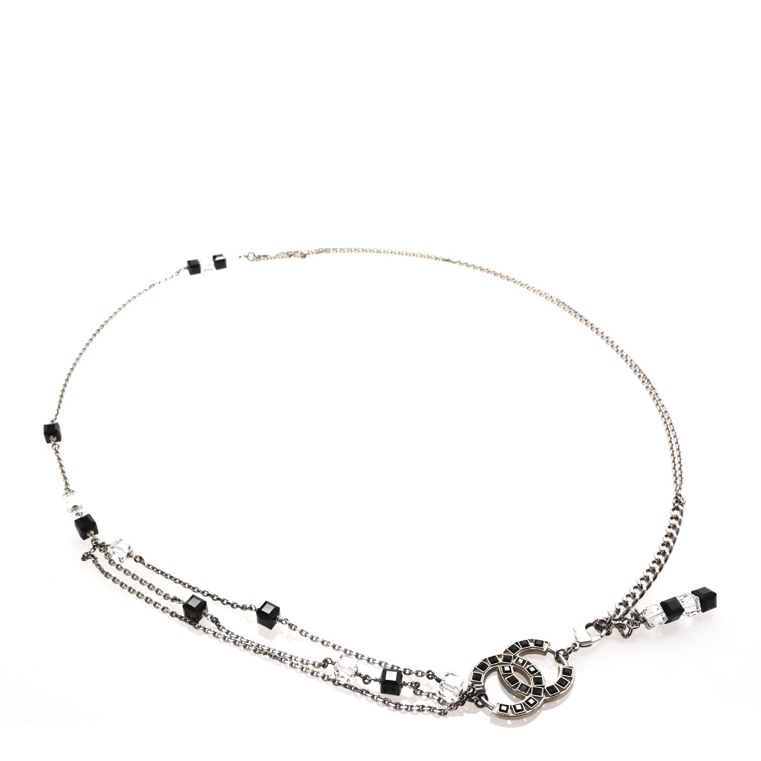 Metal Crystal CC Chain Belt Silver Black