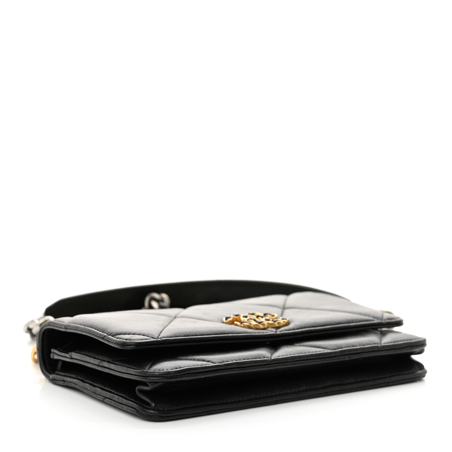 Lambskin Quilted Chanel 19 Wallet On Chain WOC Black