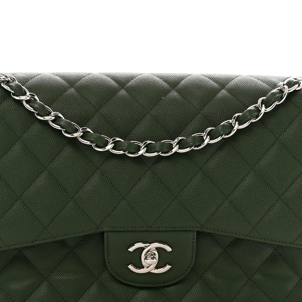 Caviar Quilted Jumbo Double Flap Green