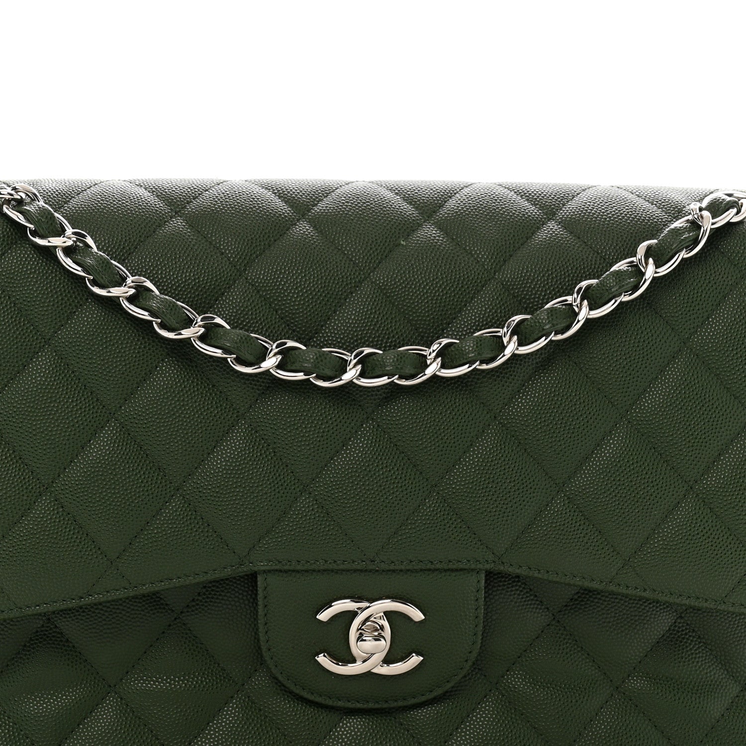 Caviar Quilted Jumbo Double Flap Green