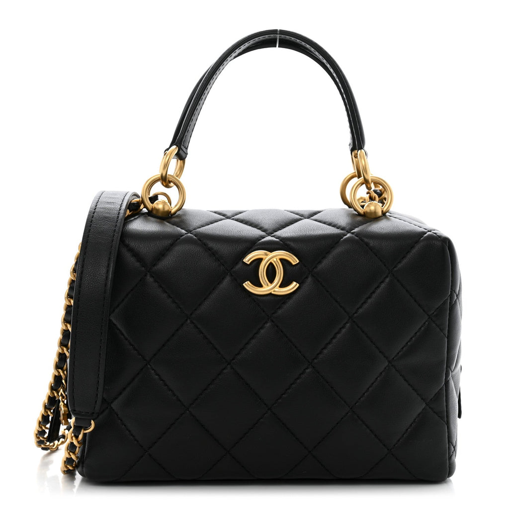 Lambskin Quilted CC Bowling Bag Black
