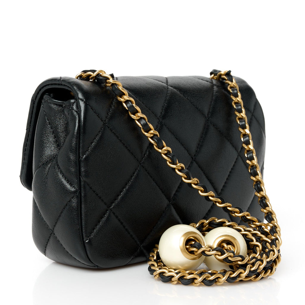 Lambskin Pearl Quilted Mini Flap Black