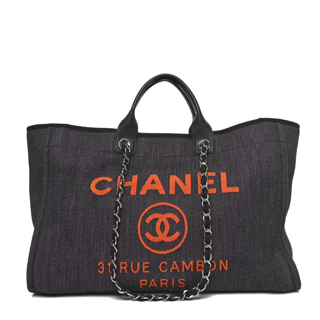 Denim Large Deauville Tote Blue Orange