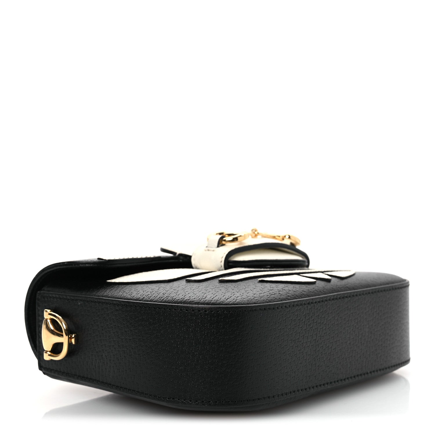 X ADIDAS Textured Dollar Calfskin Web Trefoil Mini Horsebit 1955 Shoulder Bag Black Off White