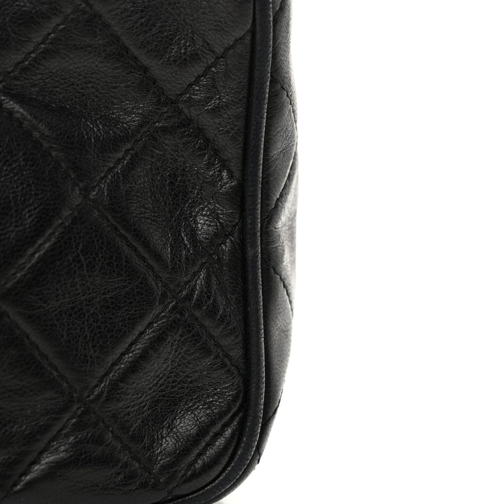 Lambskin Quilted Tassel Camera Case Black