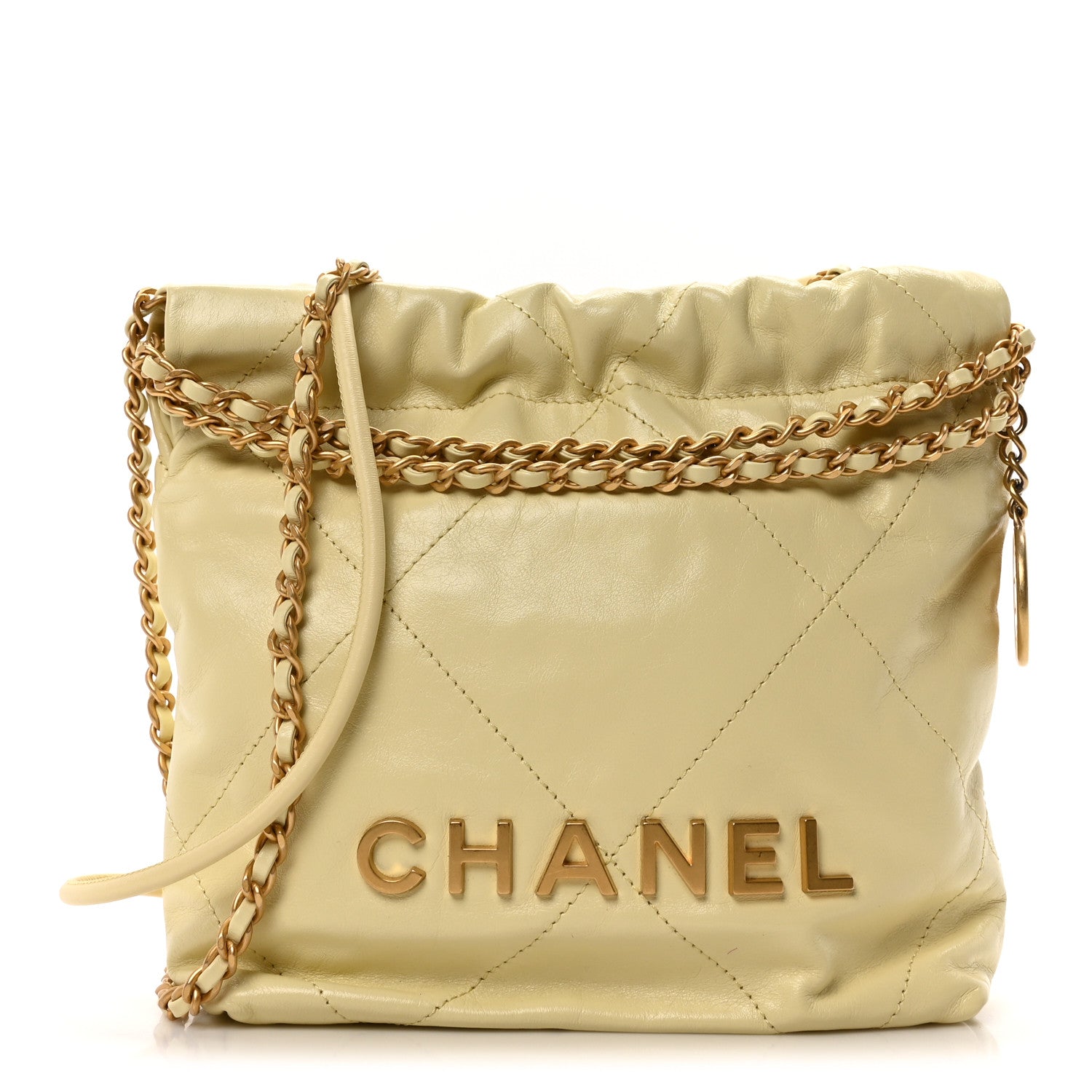 Shiny Calfskin Quilted Mini Chanel 22 Light Yellow