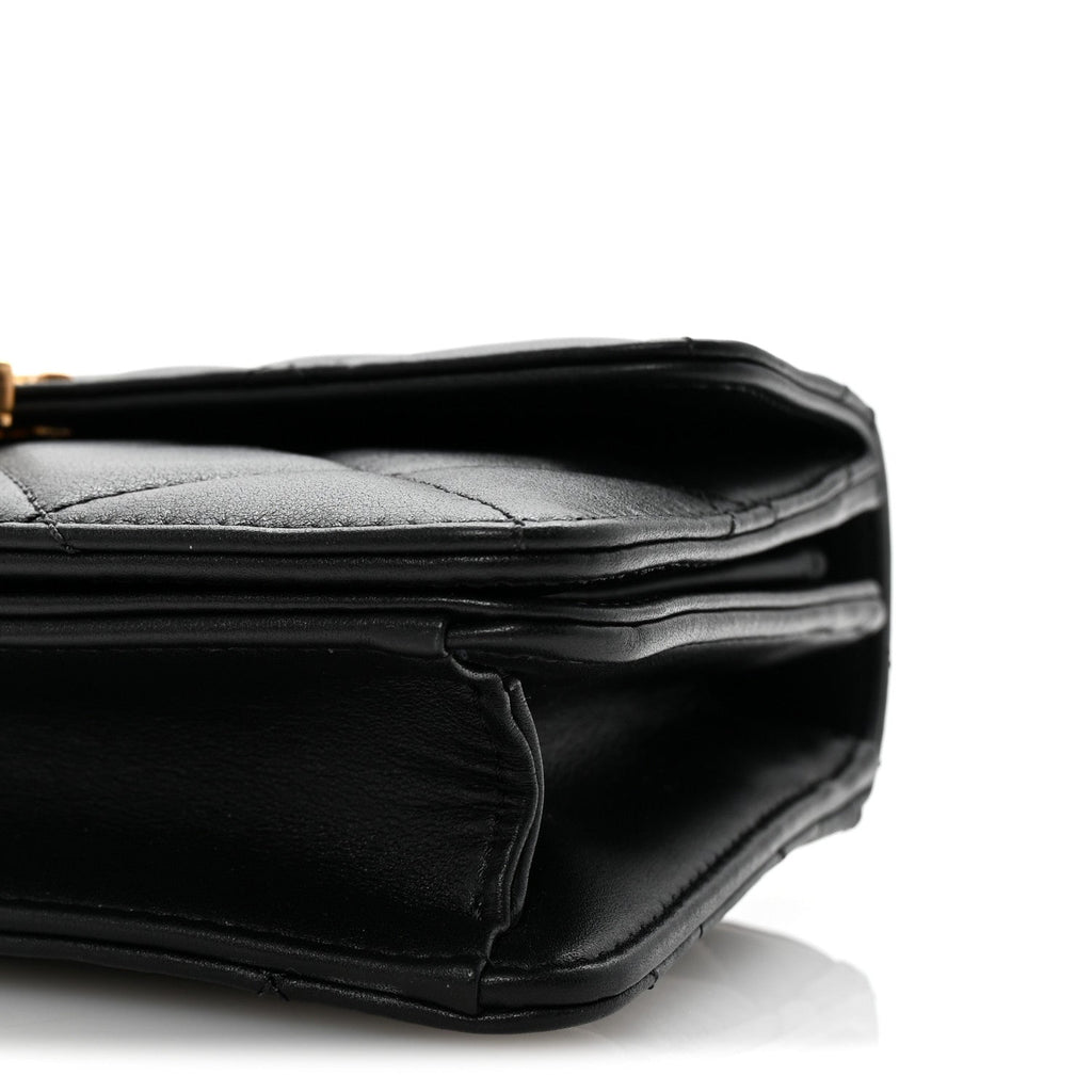 Shiny Calfskin Quilted Mini Metal Top Handle Flap Black