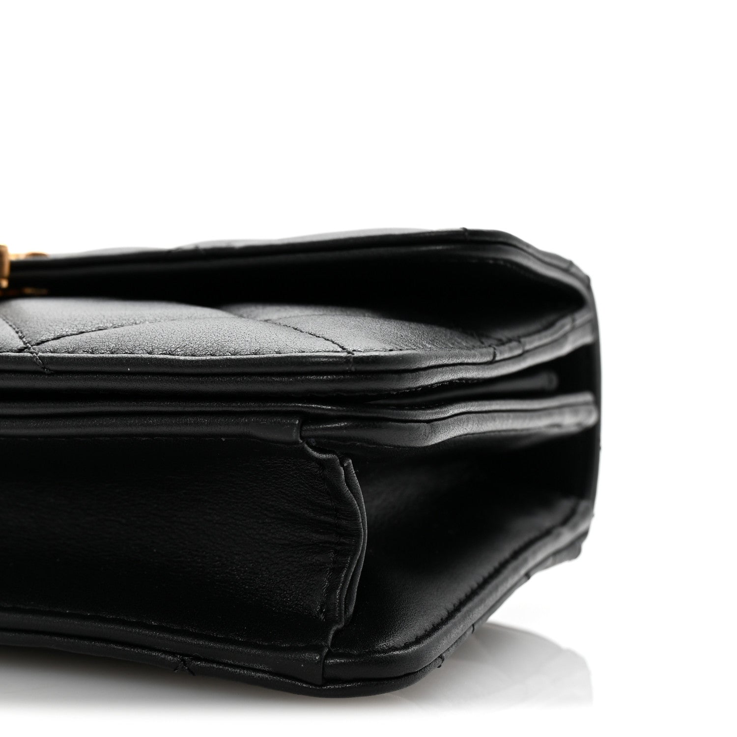 Shiny Calfskin Quilted Mini Metal Top Handle Flap Black