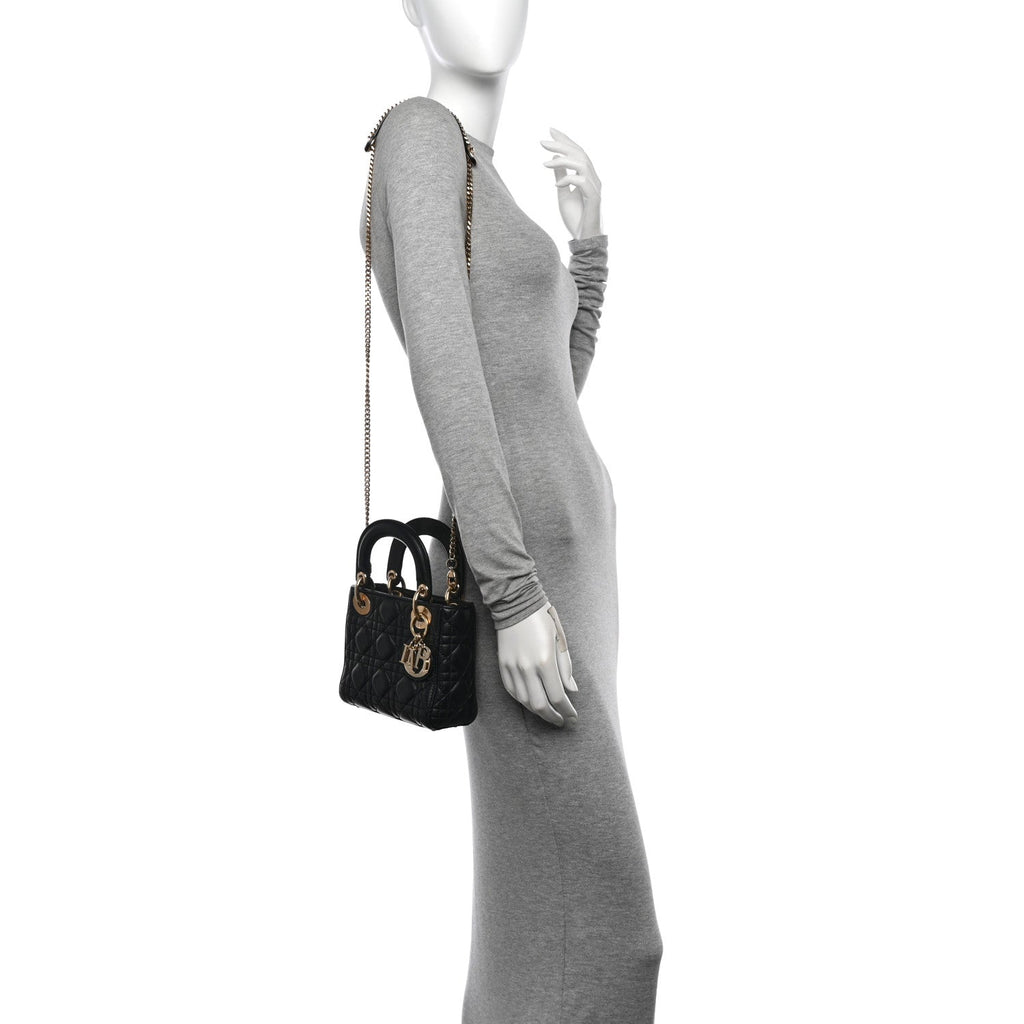 Lambskin Cannage Mini Lady Dior Black