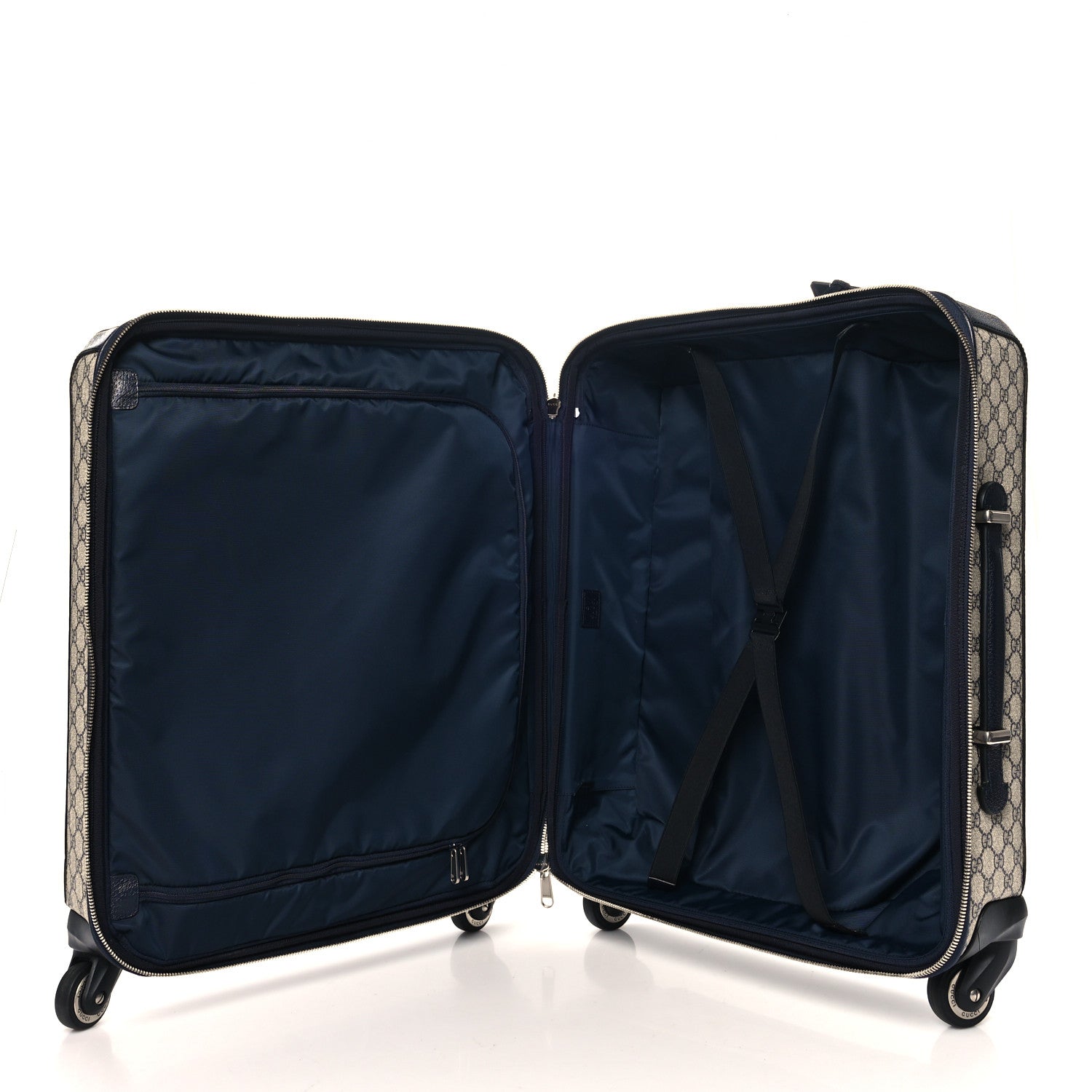 GG Supreme Monogram Textured Dollar Calfskin Web Savoy Cabin Plus Trolley Beige Blue