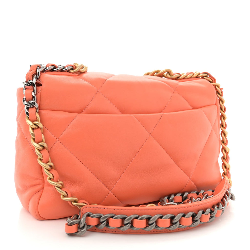 Lambskin Quilted Medium Chanel 19 Flap Orange
