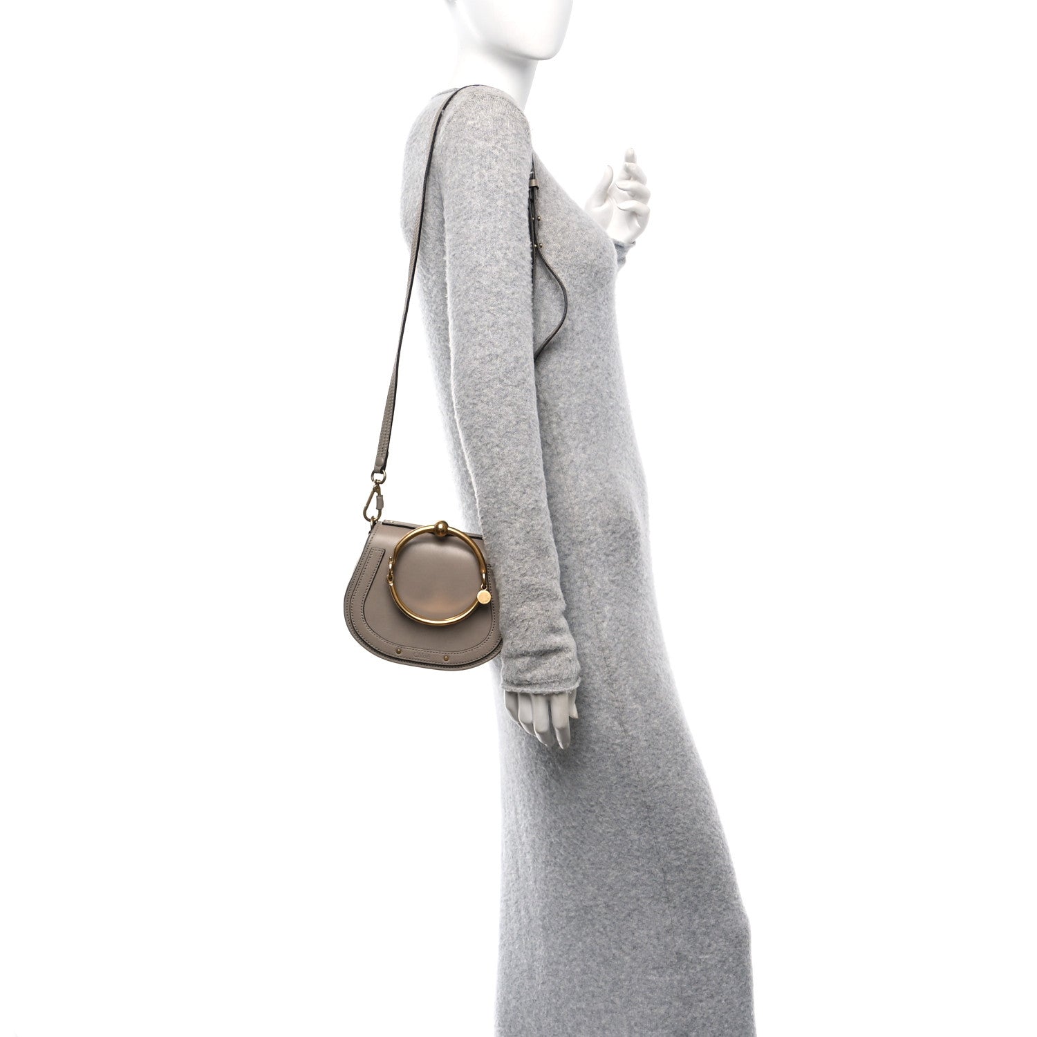 Calfskin Suede Small Nile Bracelet Bag Motty Grey