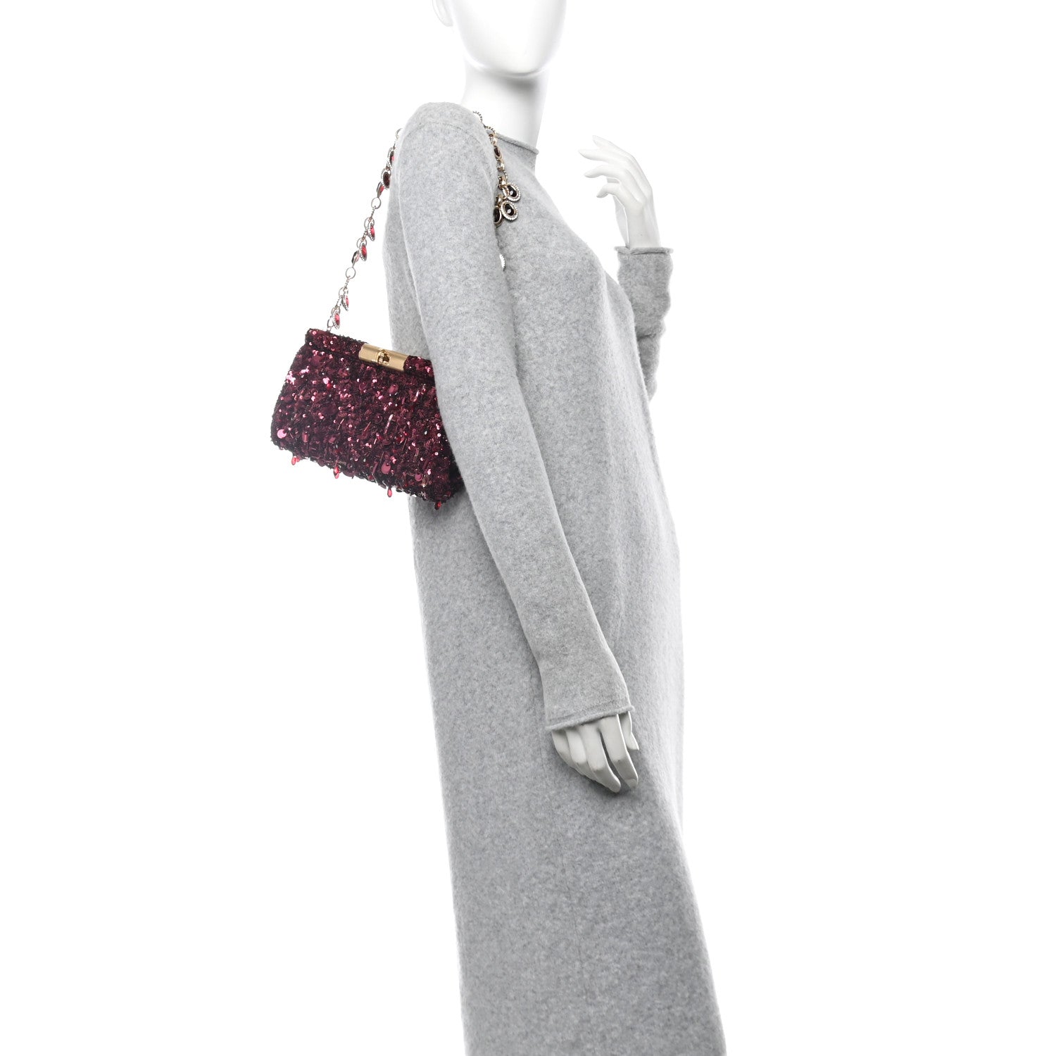 Sequin Crystal Embellished Marlene Chain Clutch Bordeaux Rosso