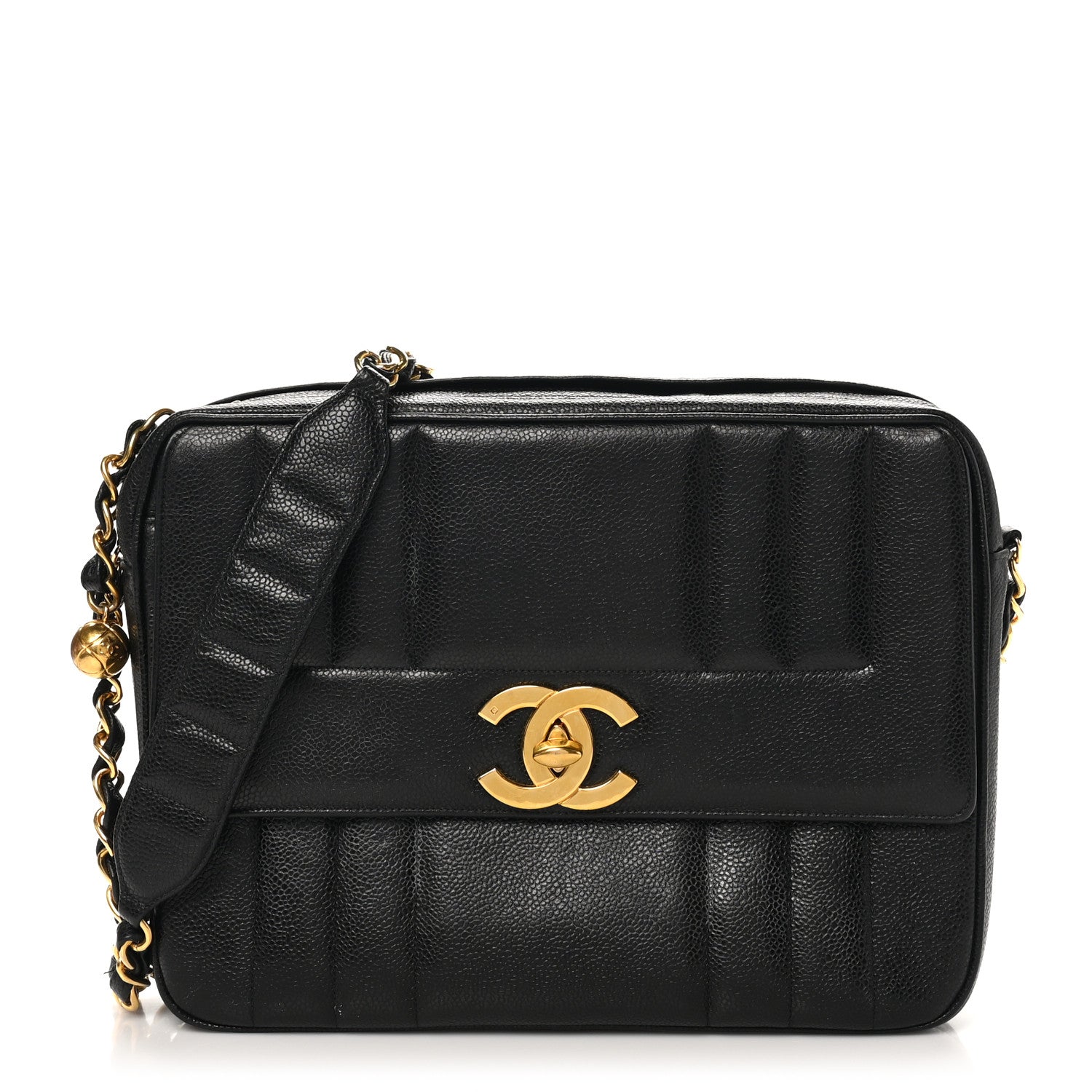 Caviar Vertical Quilted Flap Camera Bag Black