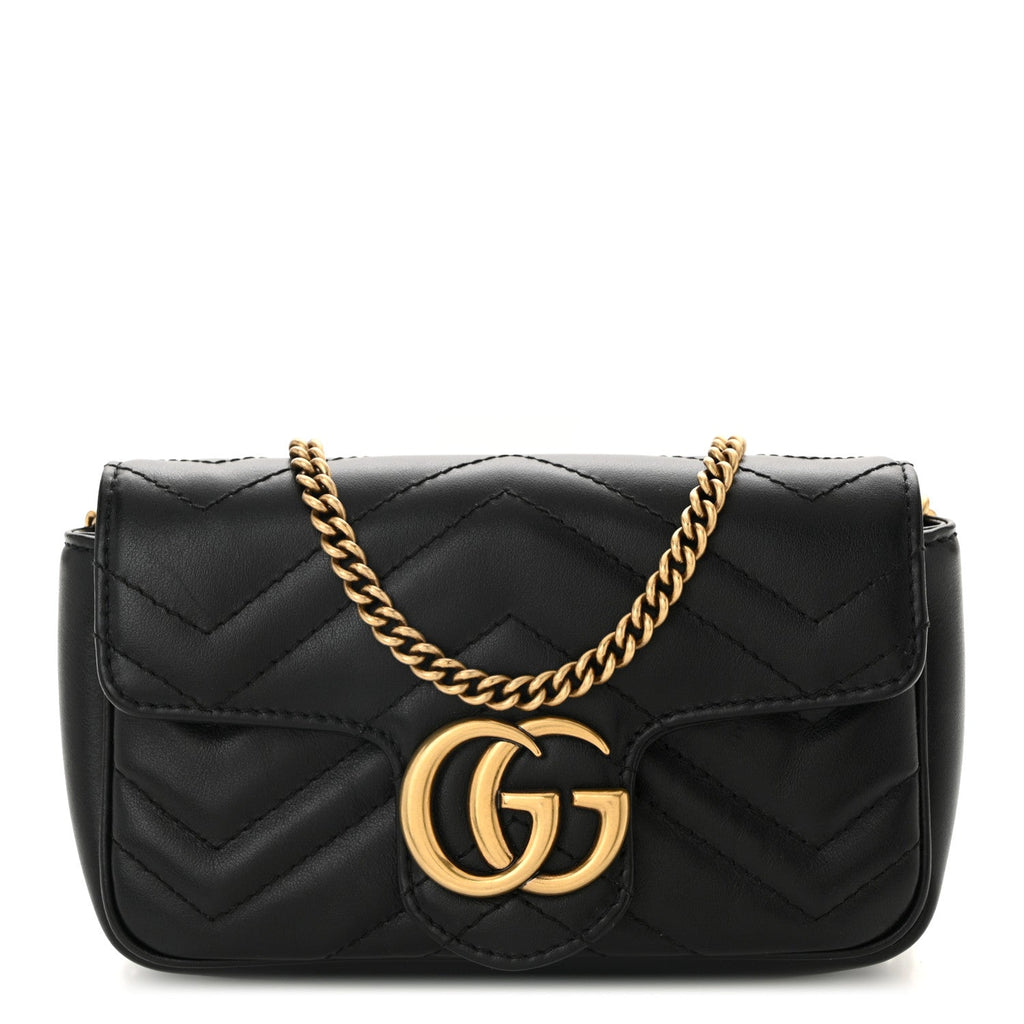 Calfskin Matelasse Super Mini GG Marmont Shoulder Bag Black