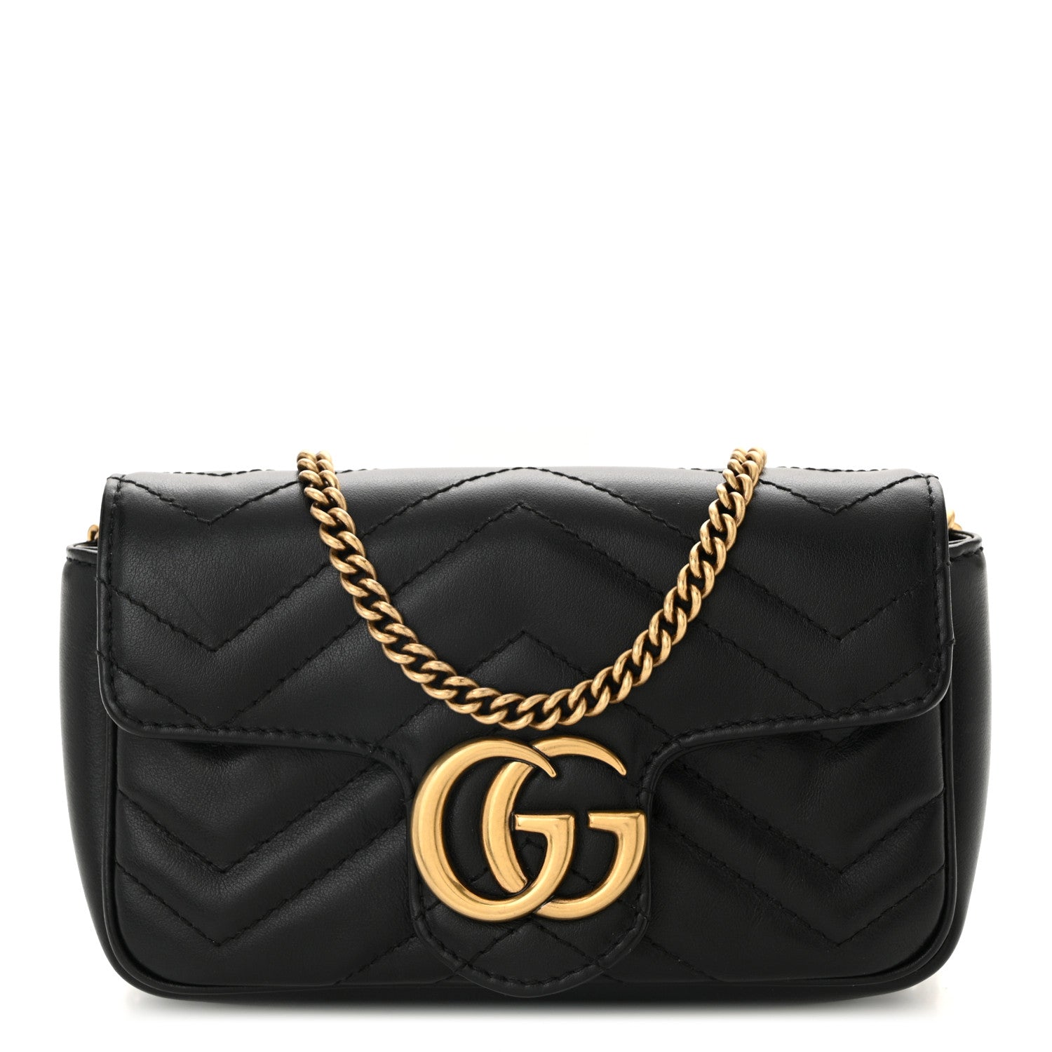 Calfskin Matelasse Super Mini GG Marmont Shoulder Bag Black