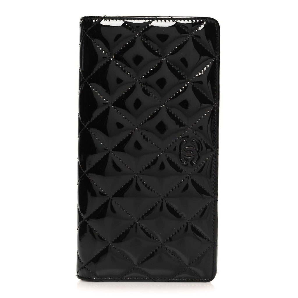 Patent Calfskin Quilted Yen Wallet So Black
