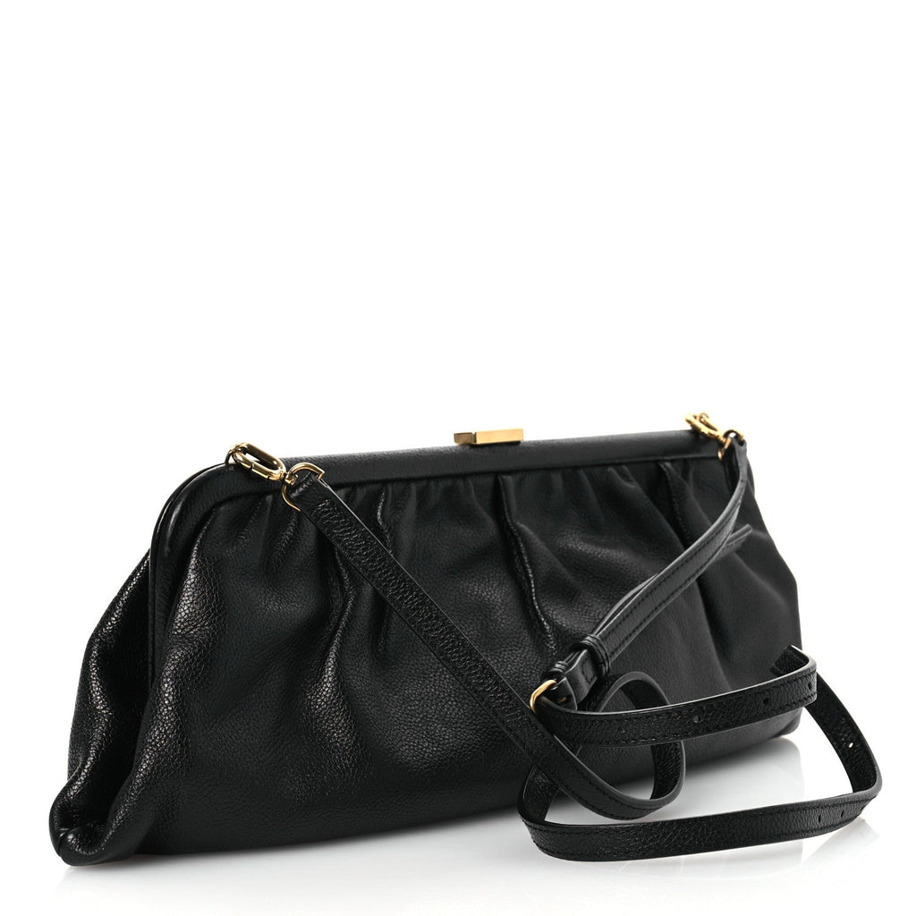 Grained Calfskin Logo Cloud Clutch XL Black