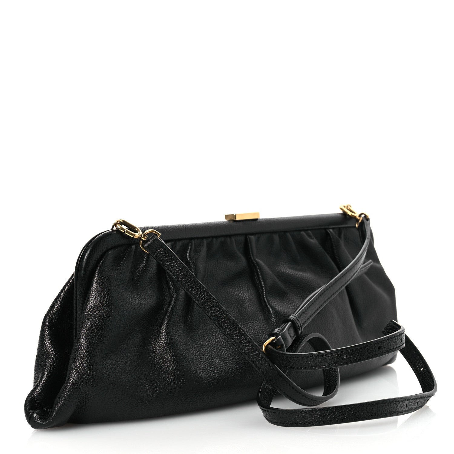 Grained Calfskin Logo Cloud Clutch XL Black