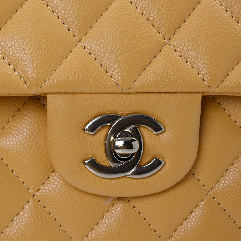 Caviar Quilted Small Double Flap Yellow